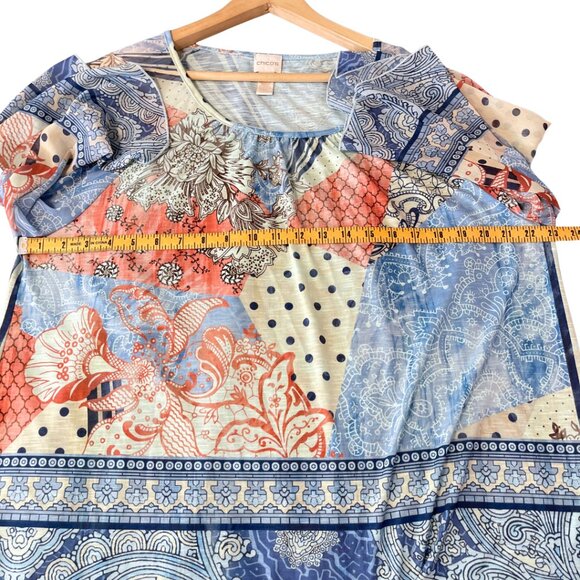 Chicos Boho Kimono Sleeve Top Womens Size 3 Blue Mix Print Lightweight Ethereal - Picture 10 of 12